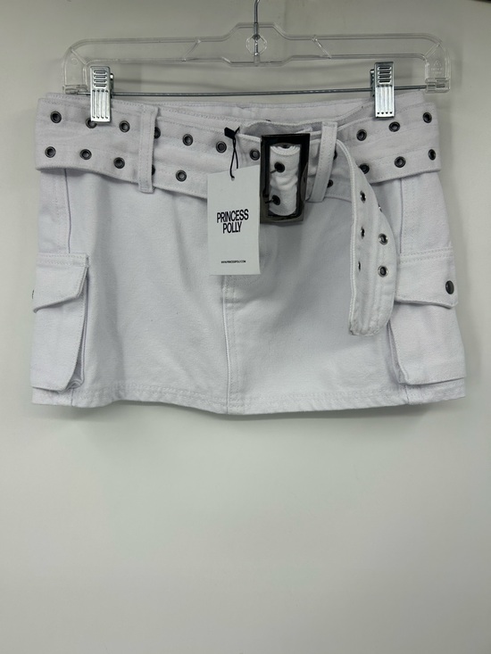 Princess Polly Dresses & Skirts - NWT Princess Polly Iconic Cargo White Denim Mini Skirt with Grommet Belt size 2